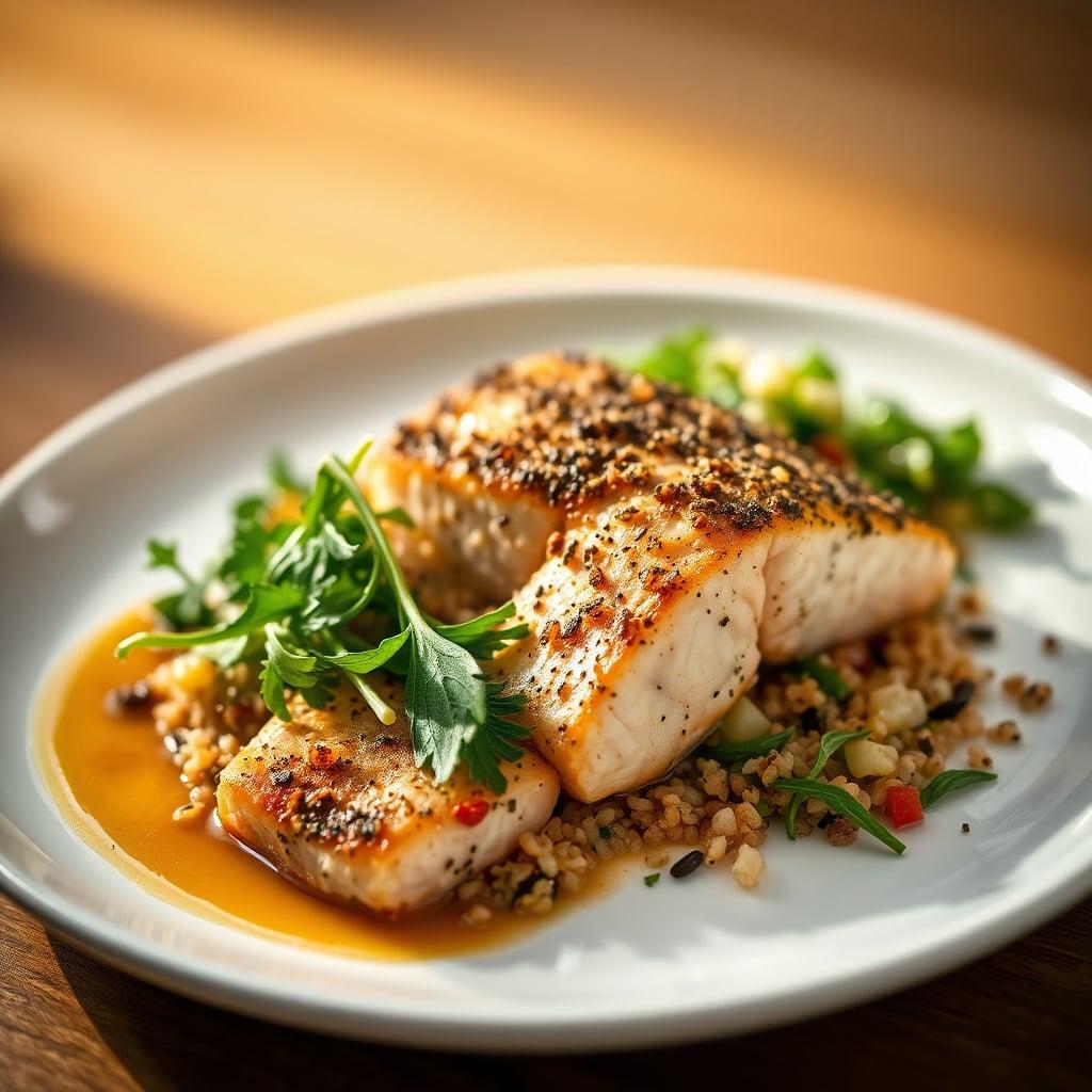 Mediterranean Herb-Crusted Salmon with Quinoa Tabbouleh and Roasted Arugula Mediterranean Herb-Crusted Salmon with Quinoa Tabbouleh and Roasted Arugula