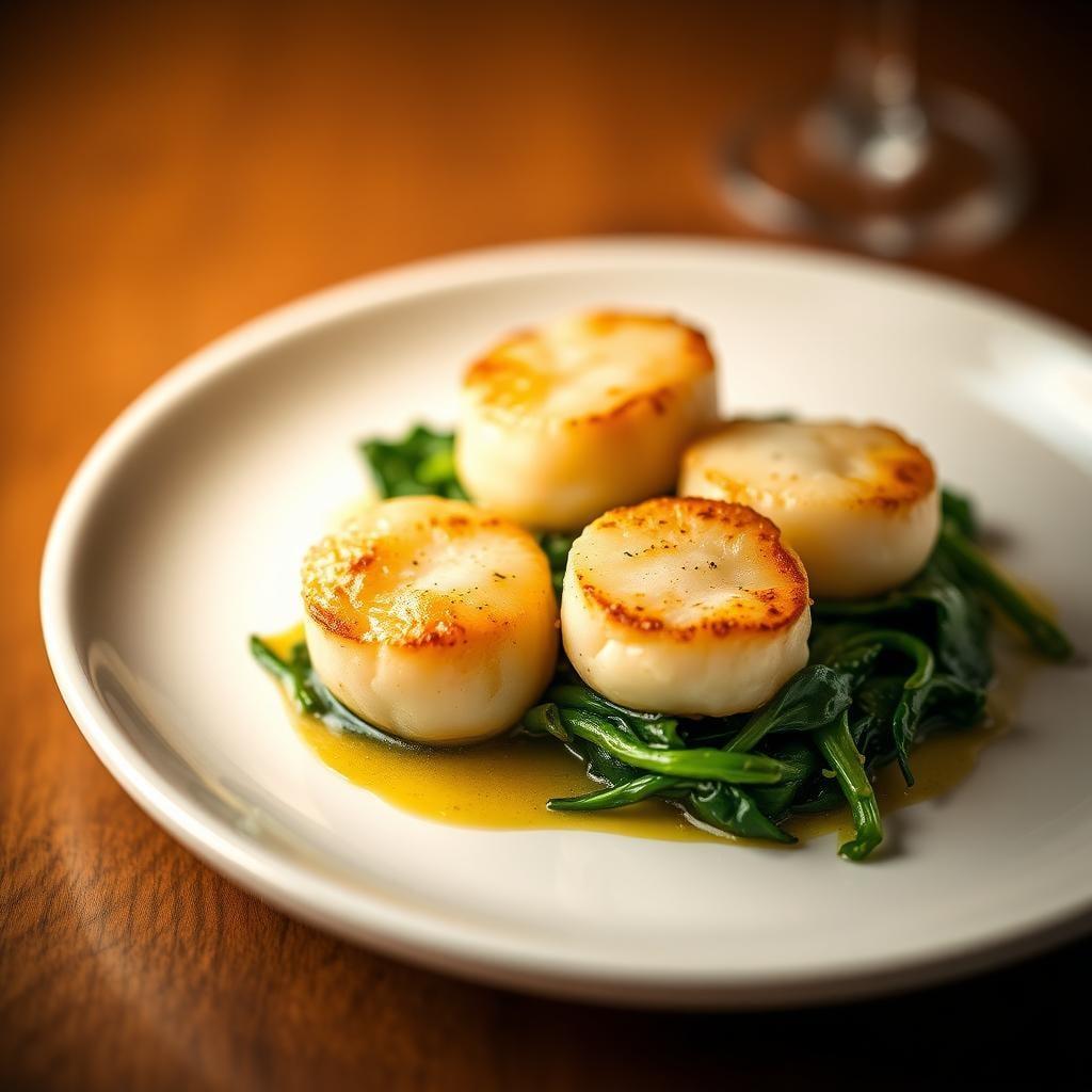 Garlic Butter Scallops with Sautéed Spinach Garlic Butter Scallops with Sautéed Spinach
