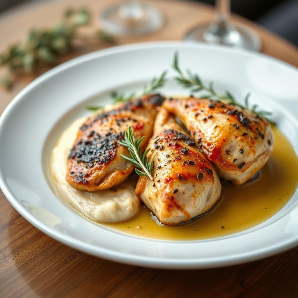 Herb-Roasted Chicken Thighs with Garlic Parsnip Puree Herb-Roasted Chicken Thighs with Garlic Parsnip Puree