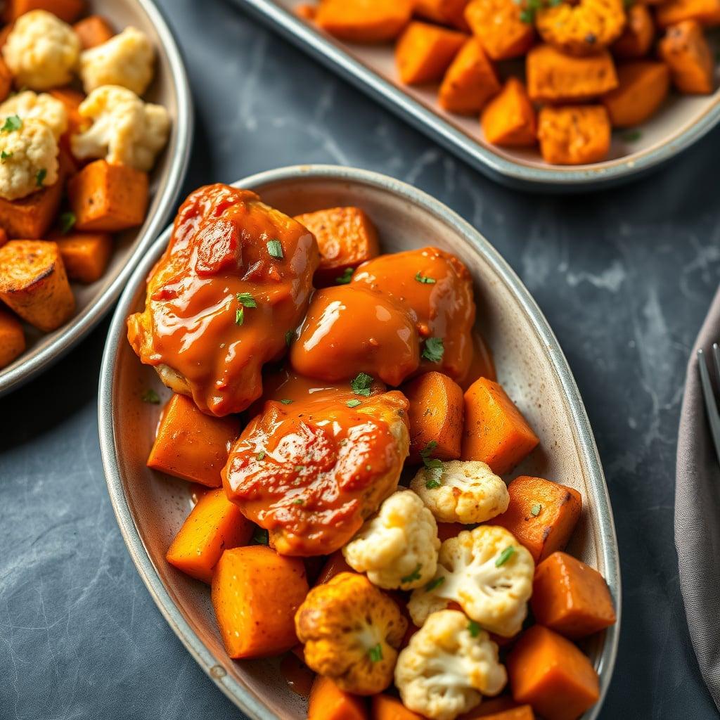 Bold Buffalo Chicken and Roasted Sweet Potato Trays