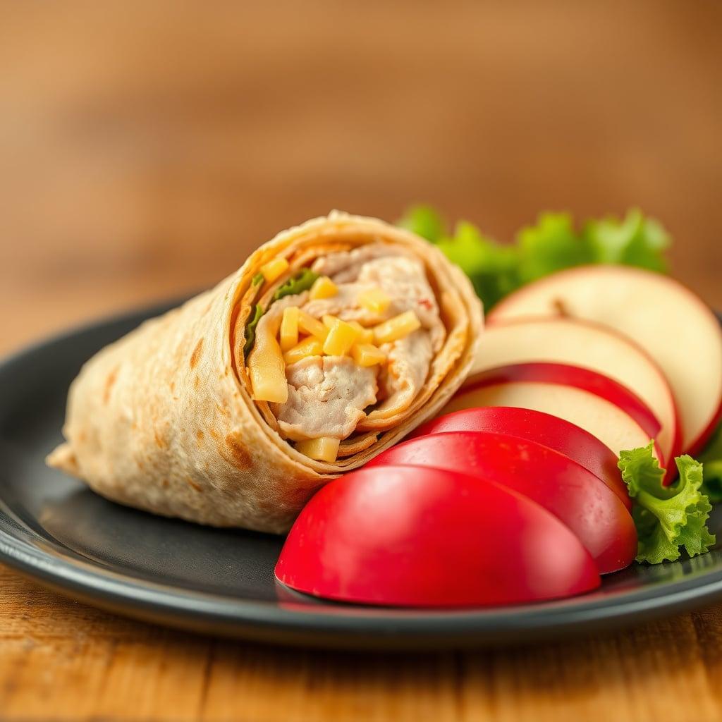 Quick Turkey and Cheddar Wrap with Apple Slices