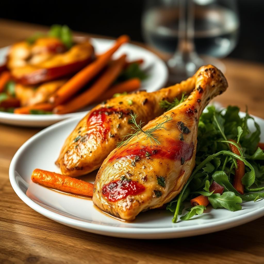 Herb-Marinated Chicken Thighs with Roasted Carrots & Arugula Salad