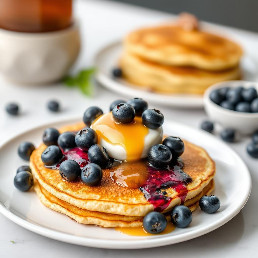 Blueberry Ricotta Pancakes with Maple-Pecan Butter