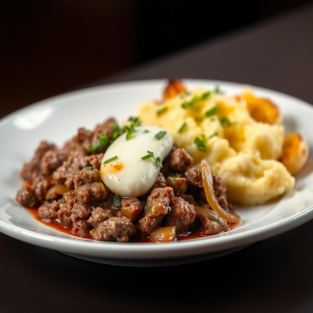Hearty Ground Beef Skillet with Roasted Garlic Mashed Potatoes Hearty Ground Beef Skillet with Roasted Garlic Mashed Potatoes
