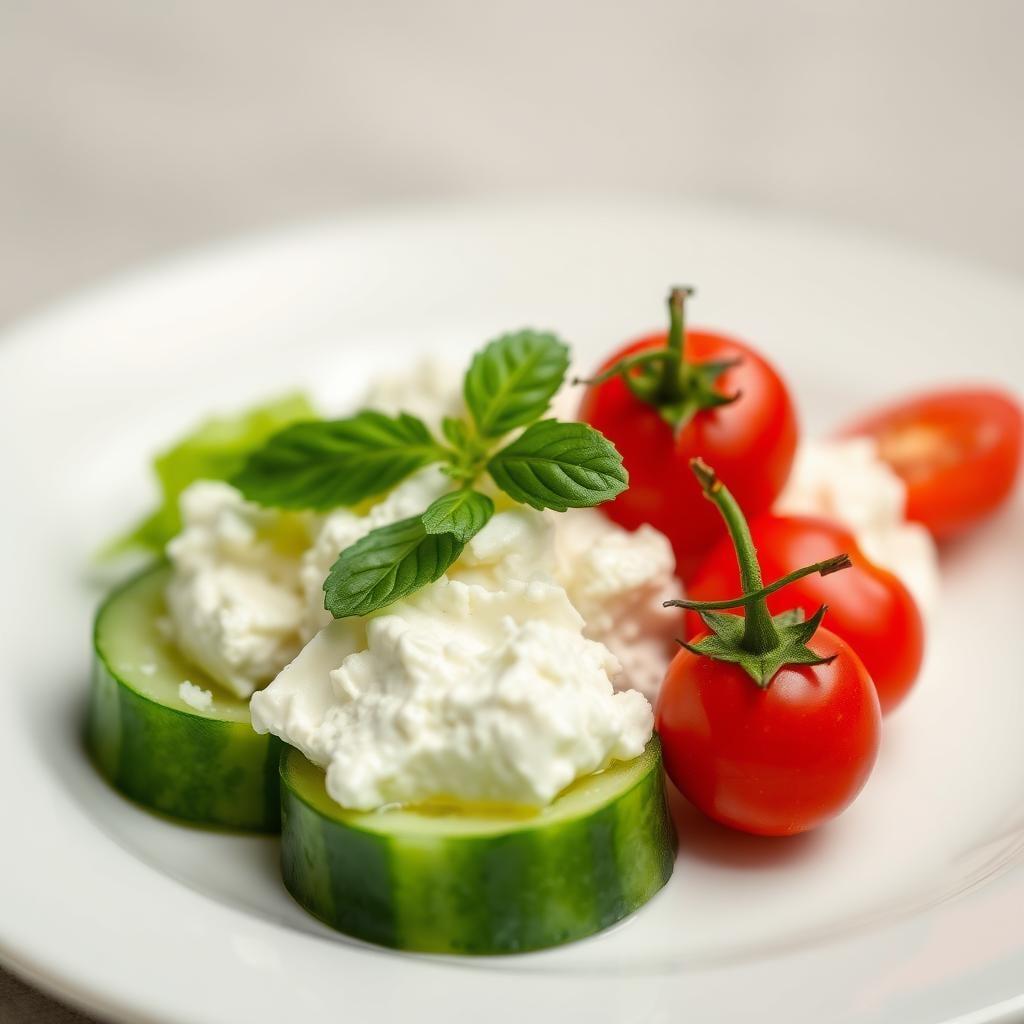 Cottage Cheese with Cucumber & Cherry Tomatoes Cottage Cheese with Cucumber & Cherry Tomatoes