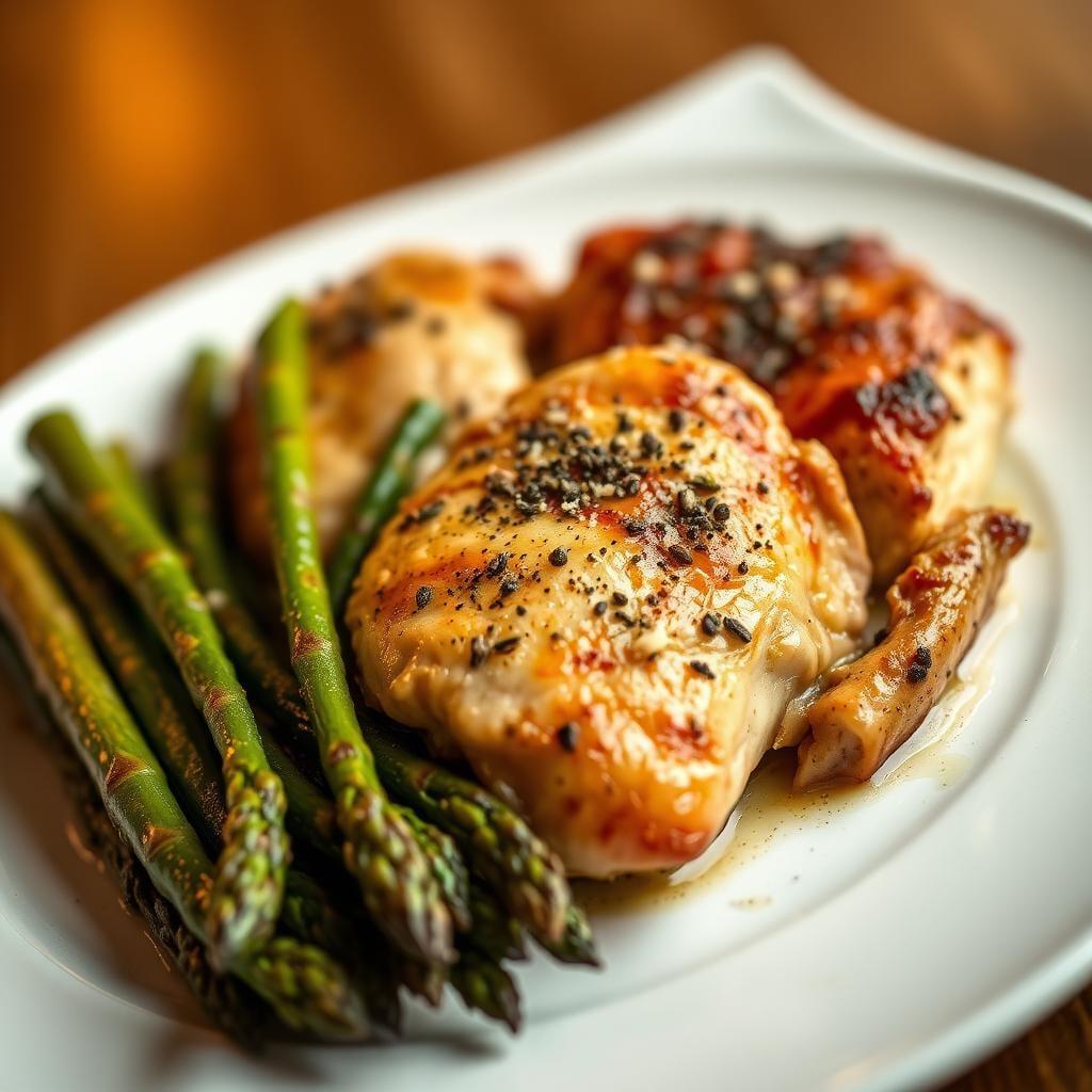 Lemon Herb Roasted Chicken Thighs with Garlic Asparagus Lemon Herb Roasted Chicken Thighs with Garlic Asparagus
