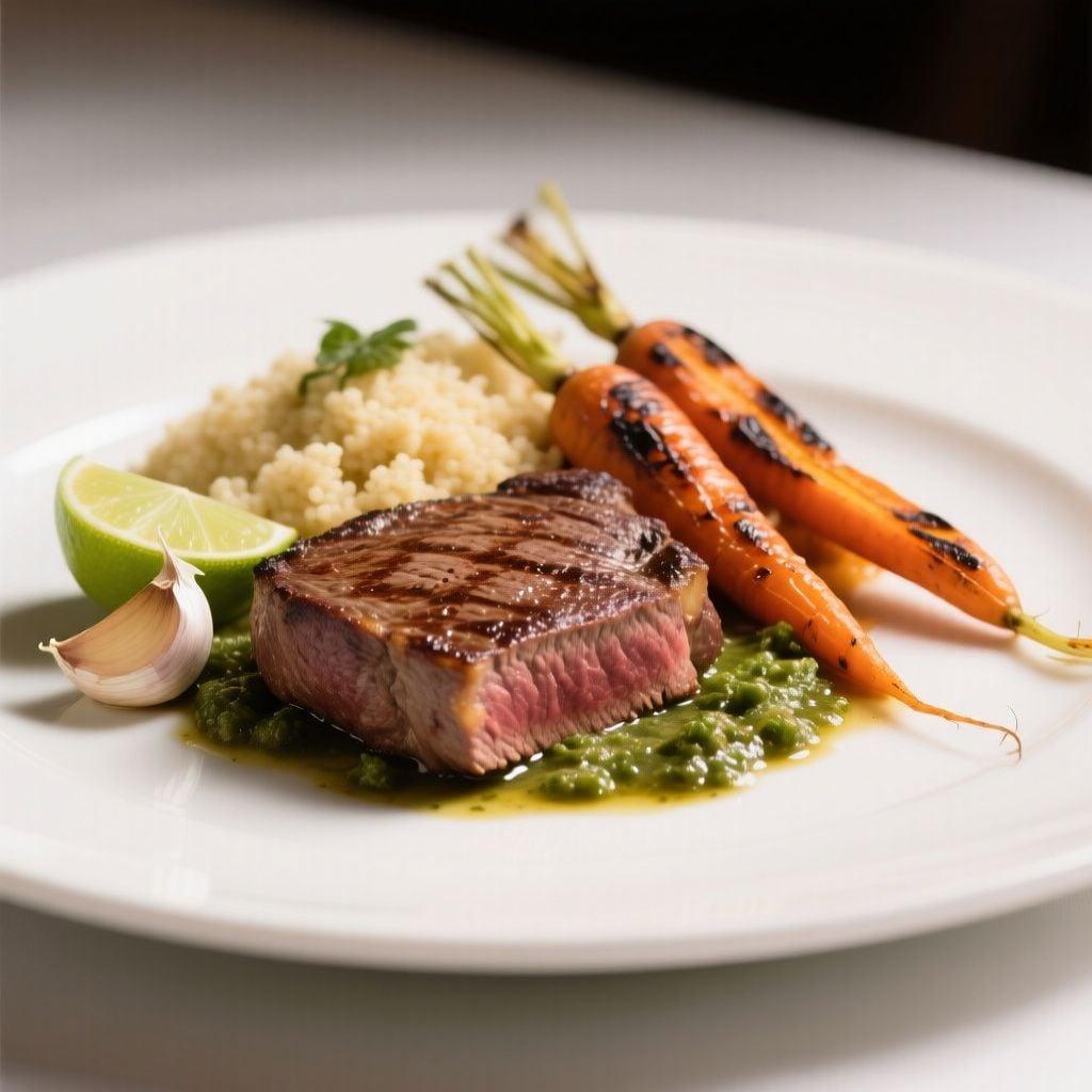 Pan-Seared Flank Steak with Chimichurri, Charred Carrots, and Fluffy Couscous Pan-Seared Flank Steak with Chimichurri, Charred Carrots, and Fluffy Couscous