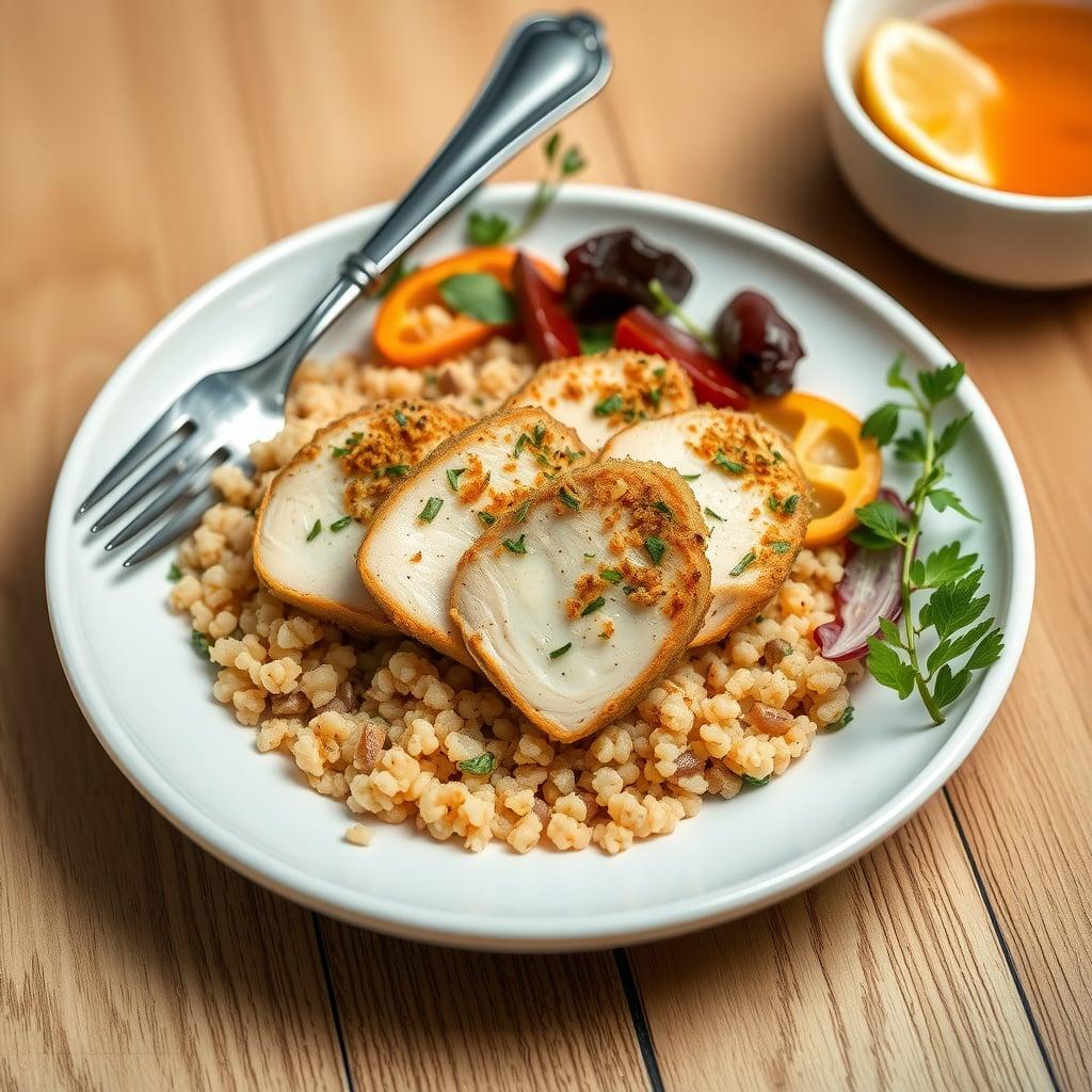 Mediterranean Grain Bowl with Herb-Crusted Chicken Mediterranean Grain Bowl with Herb-Crusted Chicken