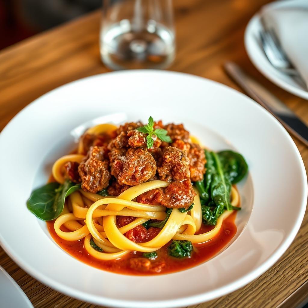 Tuscan-Style Beef Ragu with Pappardelle & Wilted Spinach Tuscan-Style Beef Ragu with Pappardelle & Wilted Spinach