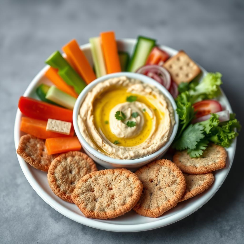 Hummus with Vegetable Crudités and Whole Grain Crackers Hummus with Vegetable Crudités and Whole Grain Crackers