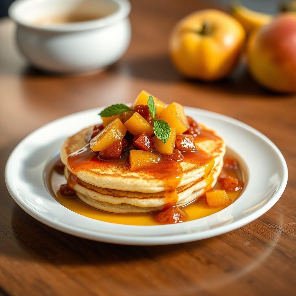 Buttermilk Cornmeal Pancakes with Spiced Apple Compote