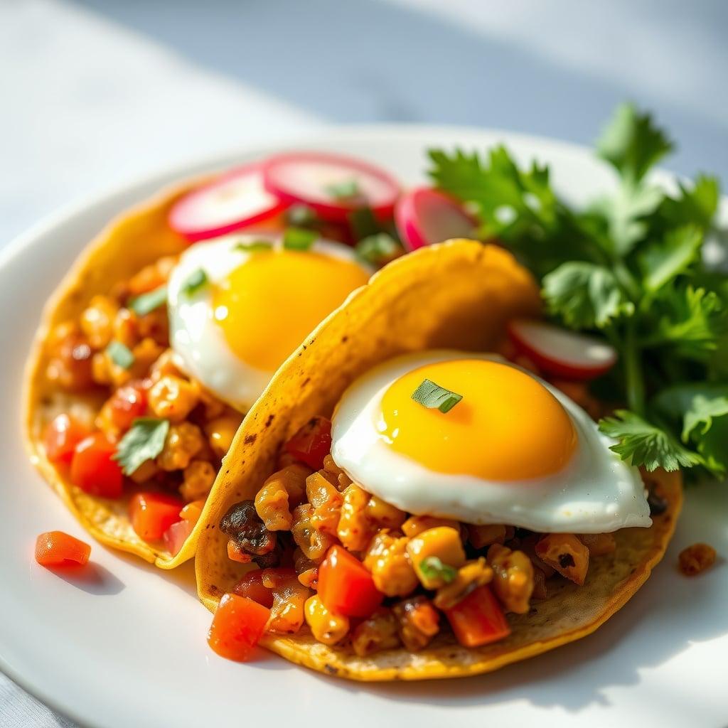 Breakfast Tacos with Soft-Scrambled Eggs, Radish, and Salsa Roja