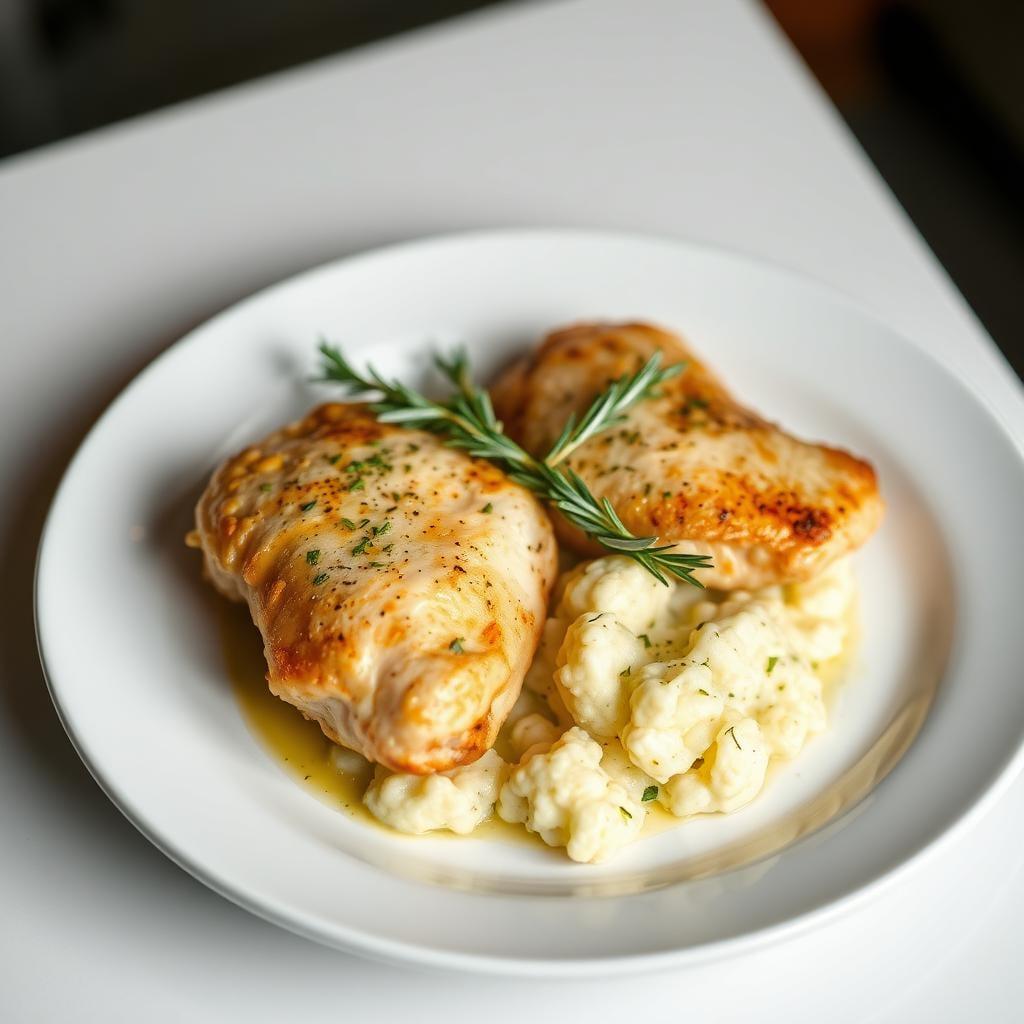 Rosemary Lemon Chicken Thighs with Garlic Mashed Cauliflower