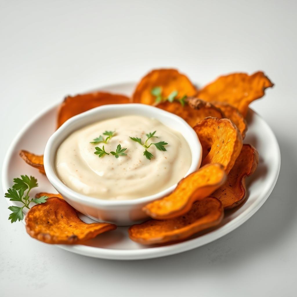 Baked Sweet Potato Chips with Herb Dip