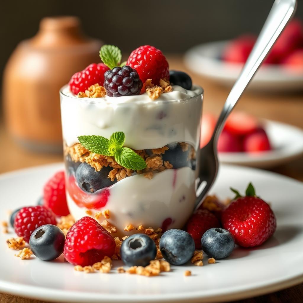 Greek Yogurt Parfait with Homemade Granola and Mixed Berries Greek Yogurt Parfait with Homemade Granola and Mixed Berries