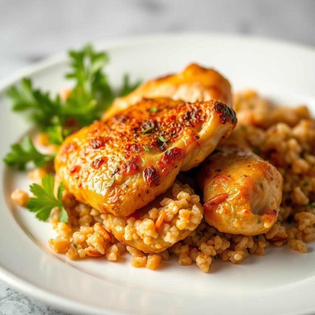 Paprika-Spiced Chicken Thighs with Bulgur Wheat Salad Paprika-Spiced Chicken Thighs with Bulgur Wheat Salad