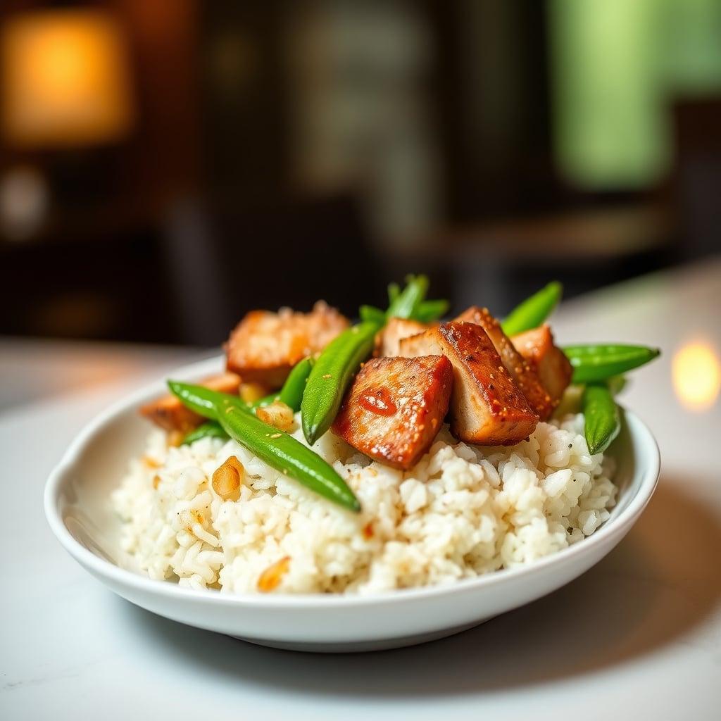Sesame Ginger Pork and Sugar Snap Pea Rice Bowls Sesame Ginger Pork and Sugar Snap Pea Rice Bowls