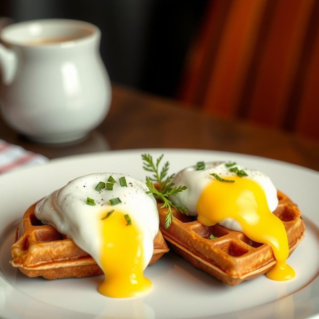 Savory Herb and Cheddar Waffles with Perfect Poached Eggs Savory Herb and Cheddar Waffles with Perfect Poached Eggs