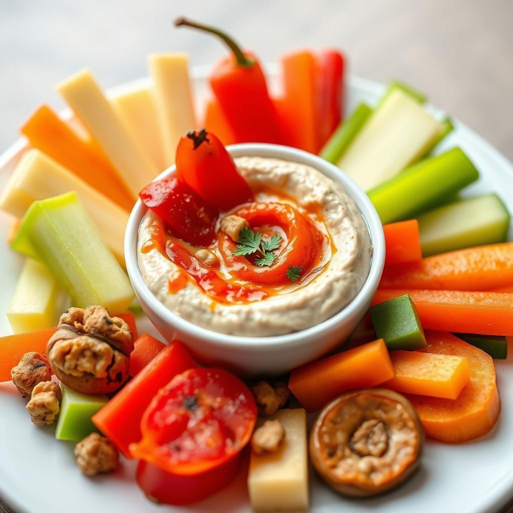 Roasted Red Pepper and Walnut Dip with Vegetable Crudités Roasted Red Pepper and Walnut Dip with Vegetable Crudités