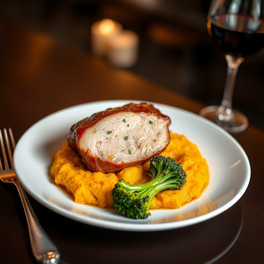 Honey-Garlic Glazed Pork Shoulder with Sweet Potato Mash and Charred Broccoli Honey-Garlic Glazed Pork Shoulder with Sweet Potato Mash and Charred Broccoli