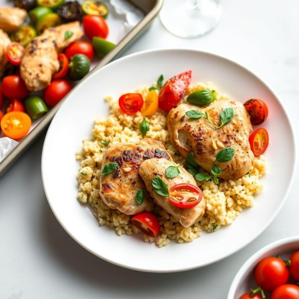 Mediterranean Sheet Pan Chicken with Roasted Vegetables and Lemon Couscous Mediterranean Sheet Pan Chicken with Roasted Vegetables and Lemon Couscous