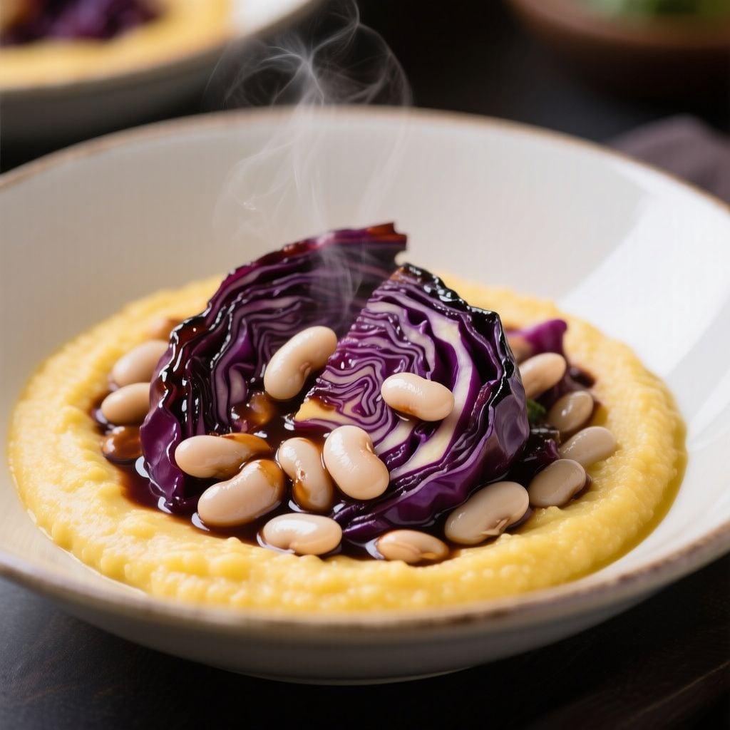 Balsamic-Glazed Red Cabbage & White Bean Polenta Bowls Balsamic-Glazed Red Cabbage & White Bean Polenta Bowls