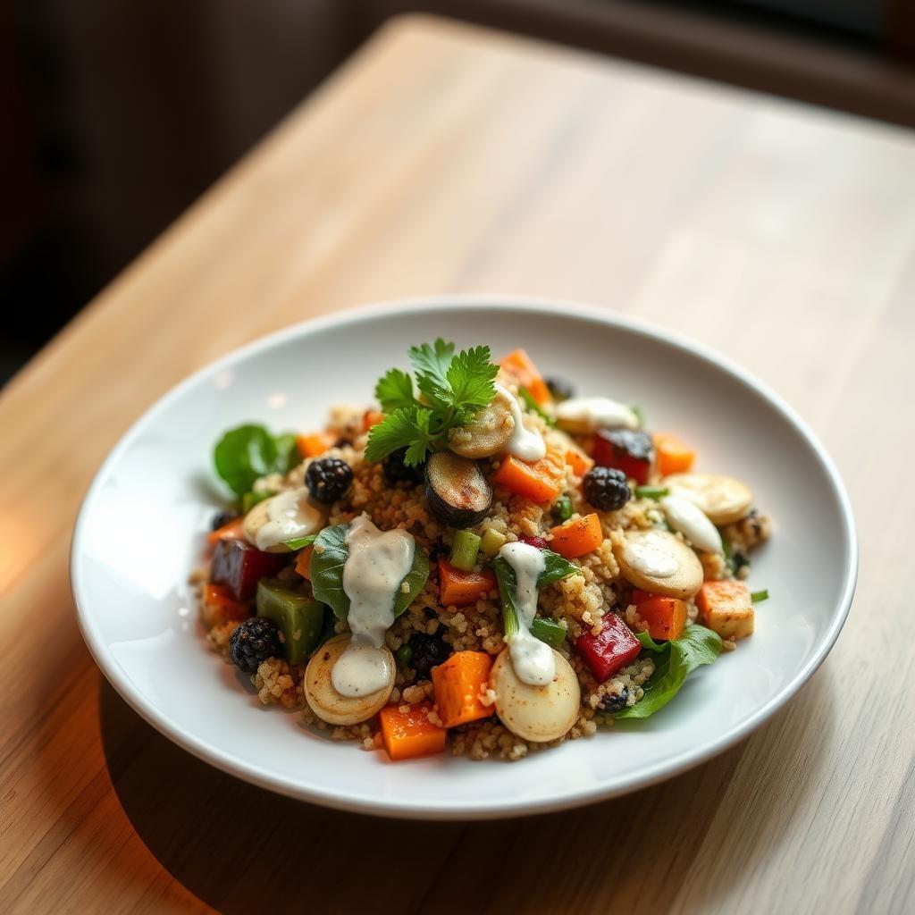 Roasted Vegetable & Quinoa Salad with Lemon Tahini Dressing Roasted Vegetable & Quinoa Salad with Lemon Tahini Dressing