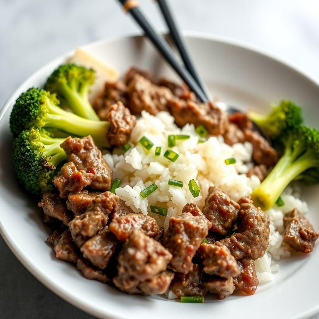 Korean Ground Beef and Broccoli Rice Bowl Korean Ground Beef and Broccoli Rice Bowl