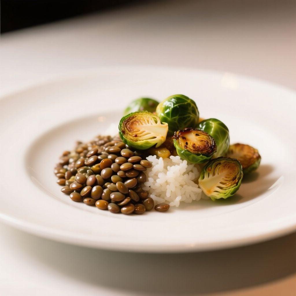 Miso-Glazed Puy Lentils with Crispy Brussels Sprouts & Sushi Rice Miso-Glazed Puy Lentils with Crispy Brussels Sprouts & Sushi Rice