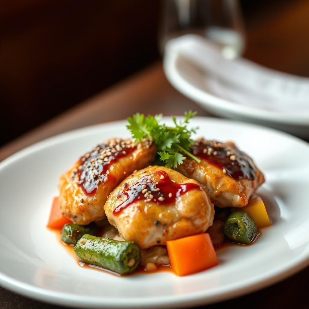 Sesame-Ginger Glazed Chicken Thighs with Sautéed Vegetables Sesame-Ginger Glazed Chicken Thighs with Sautéed Vegetables