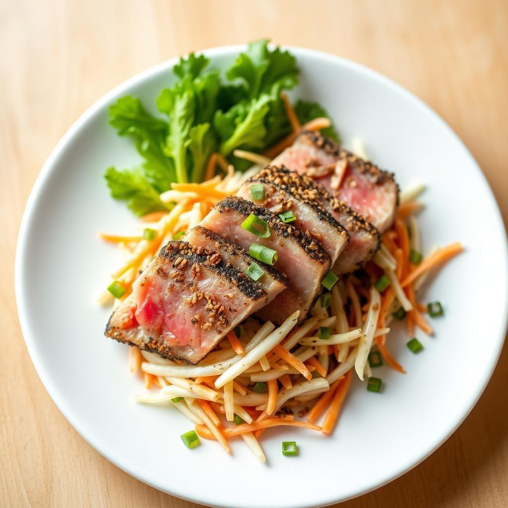 Sesame-Crusted Seared Tuna with Asian Slaw Sesame-Crusted Seared Tuna with Asian Slaw