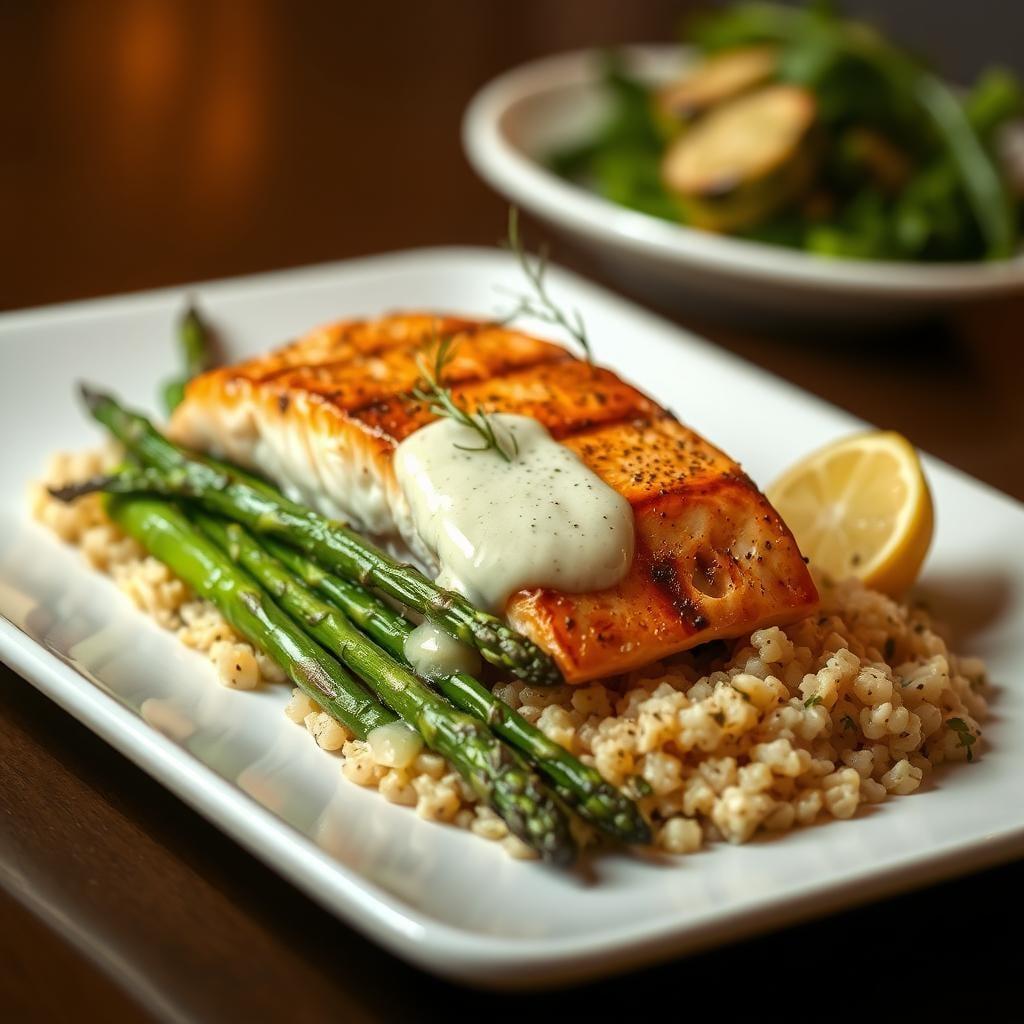 Grilled Salmon with Lemon-Dill Sauce and Asparagus Grilled Salmon with Lemon-Dill Sauce and Asparagus