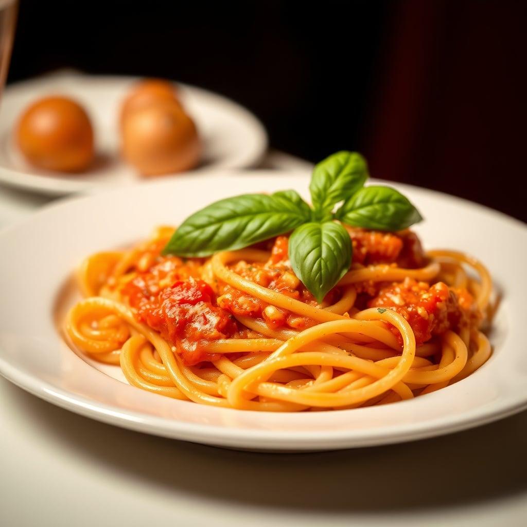 Creamy Tomato Pasta with Finished Noodles and Fresh Basil Creamy Tomato Pasta with Finished Noodles and Fresh Basil