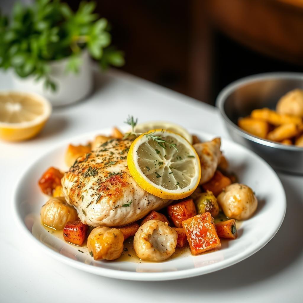 Herb-Roasted Lemon Chicken with Garlic Roasted Vegetables Herb-Roasted Lemon Chicken with Garlic Roasted Vegetables