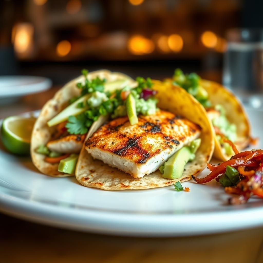 Grilled Cilantro-Lime Fish Tacos with Avocado Slaw Grilled Cilantro-Lime Fish Tacos with Avocado Slaw