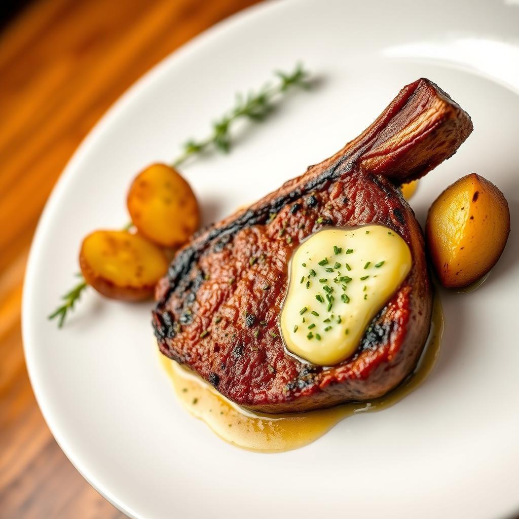 Pan-Seared Ribeye with Herb Butter & Roasted Potatoes Pan-Seared Ribeye with Herb Butter & Roasted Potatoes