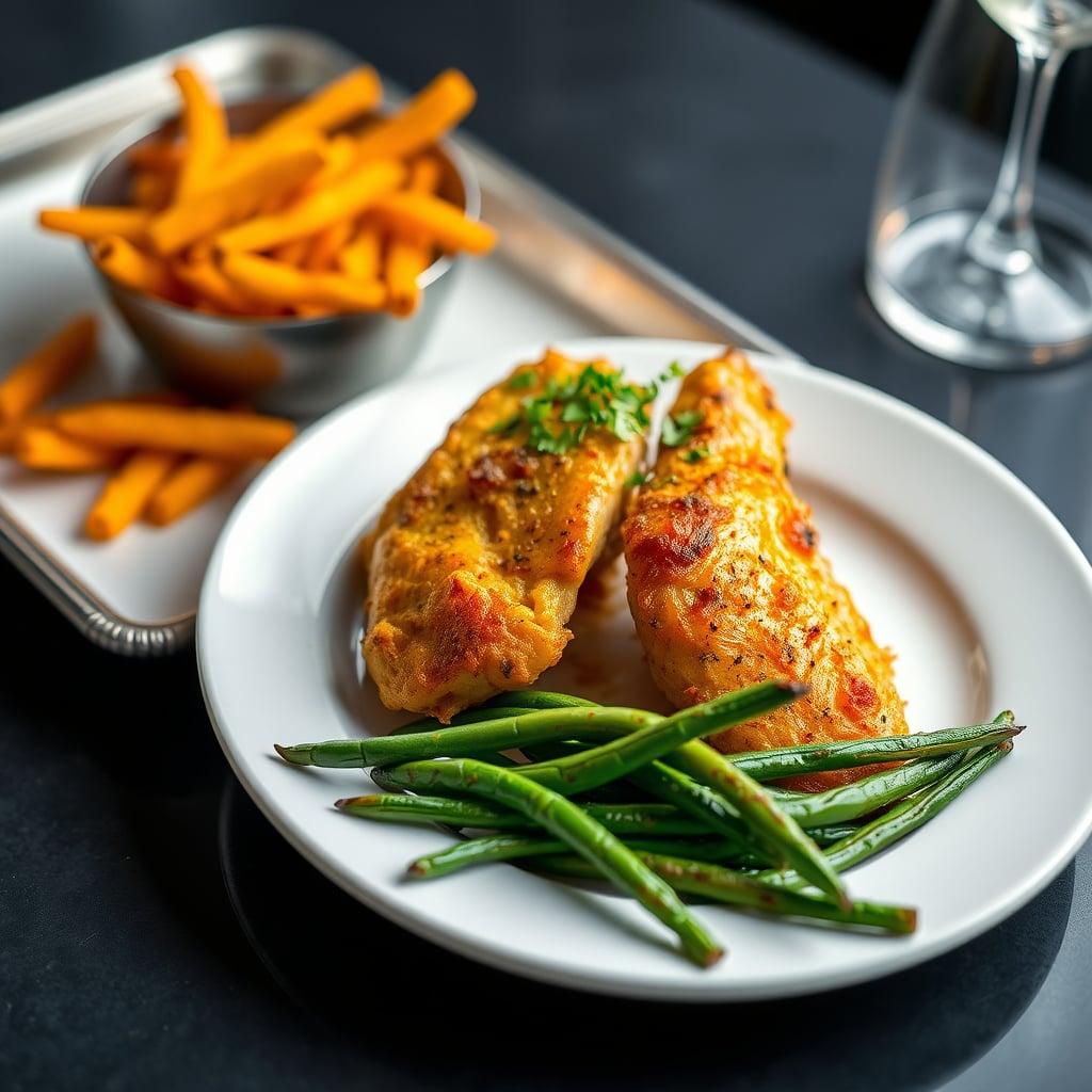 Sheet Pan Ranch Chicken Tenders with Sweet Potato Fries and Roasted Green Beans Sheet Pan Ranch Chicken Tenders with Sweet Potato Fries and Roasted Green Beans
