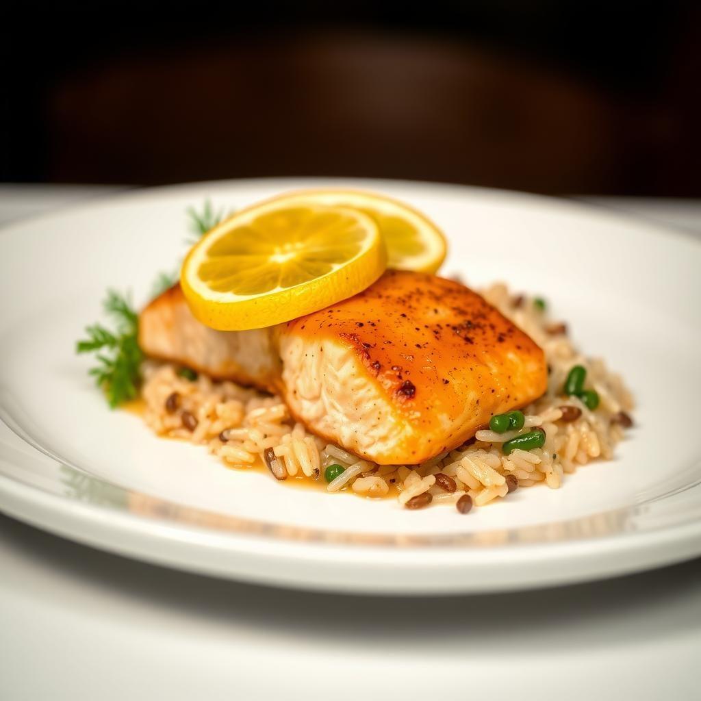 Pan-Seared Salmon with Citrus Glaze and Wild Rice Pilaf Pan-Seared Salmon with Citrus Glaze and Wild Rice Pilaf