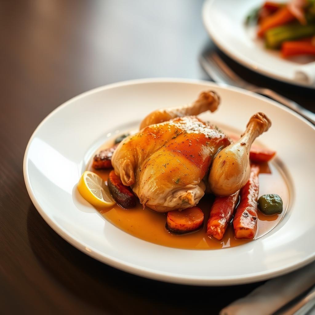 Lemon-Thyme Roasted Chicken with Glazed Root Vegetables Lemon-Thyme Roasted Chicken with Glazed Root Vegetables