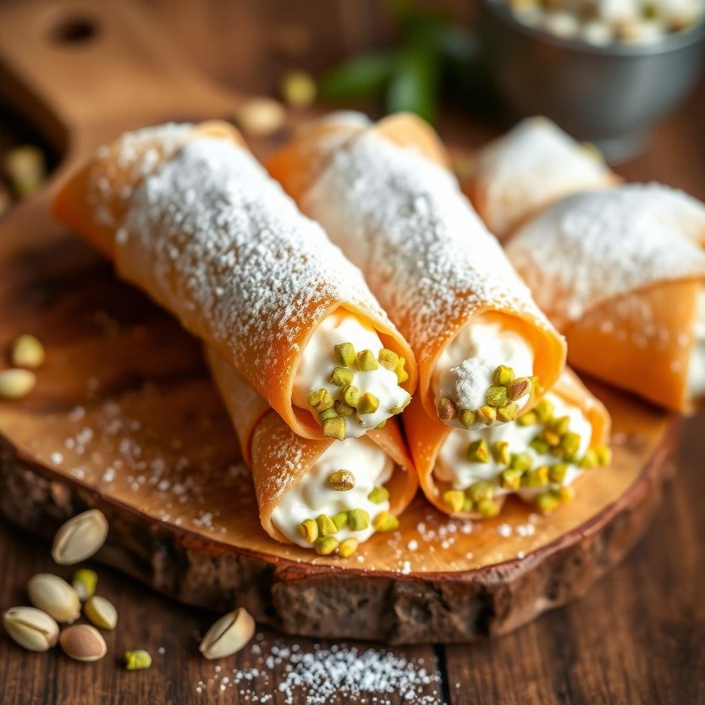 Sicilian Pistachio and Ricotta Cannoli Sicilian Pistachio and Ricotta Cannoli