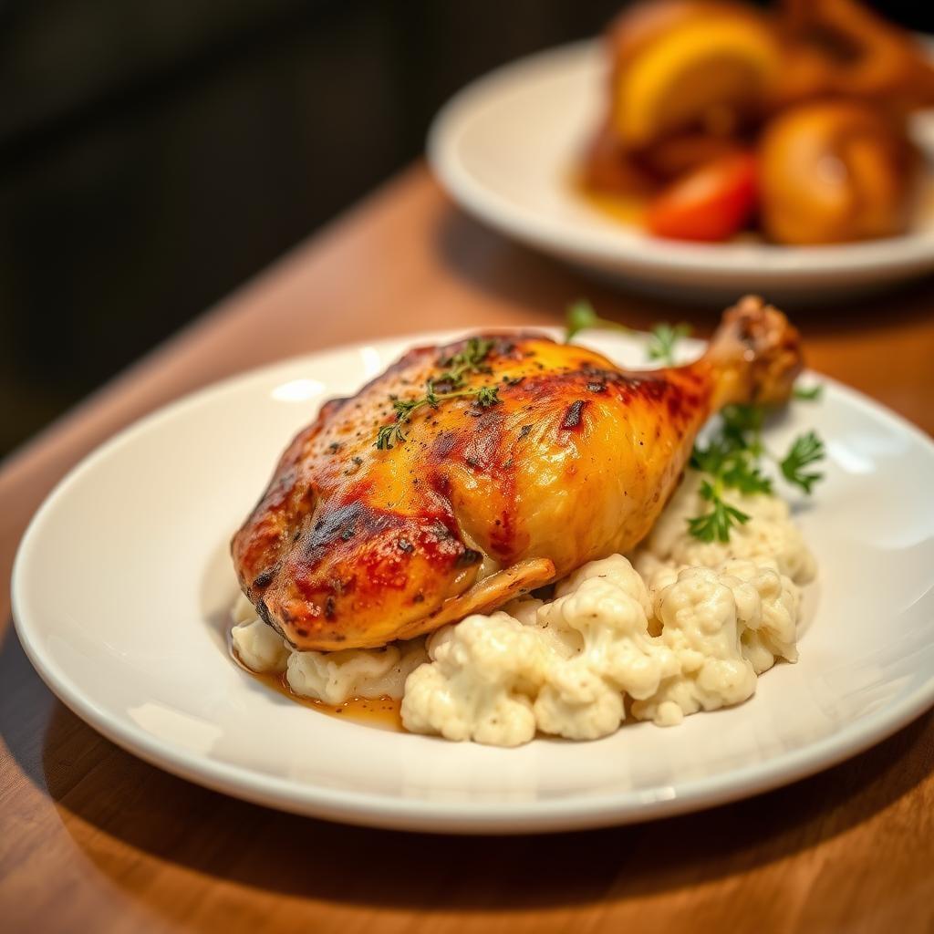 Lemon-Thyme Roasted Chicken with Garlic Mashed Cauliflower Lemon-Thyme Roasted Chicken with Garlic Mashed Cauliflower