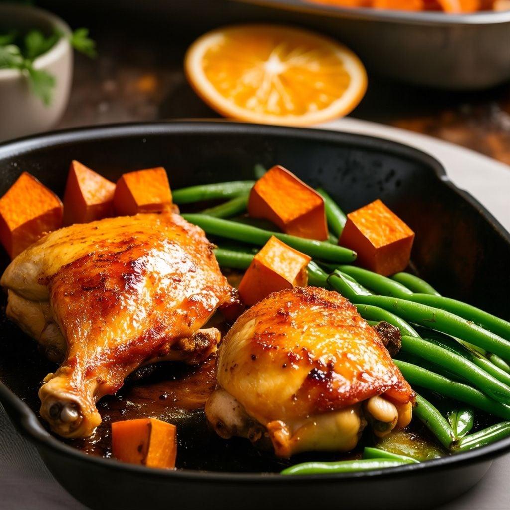 Sheet Pan Citrus-Cumin Chicken Thighs with Sweet Potatoes and Green Beans Sheet Pan Citrus-Cumin Chicken Thighs with Sweet Potatoes and Green Beans