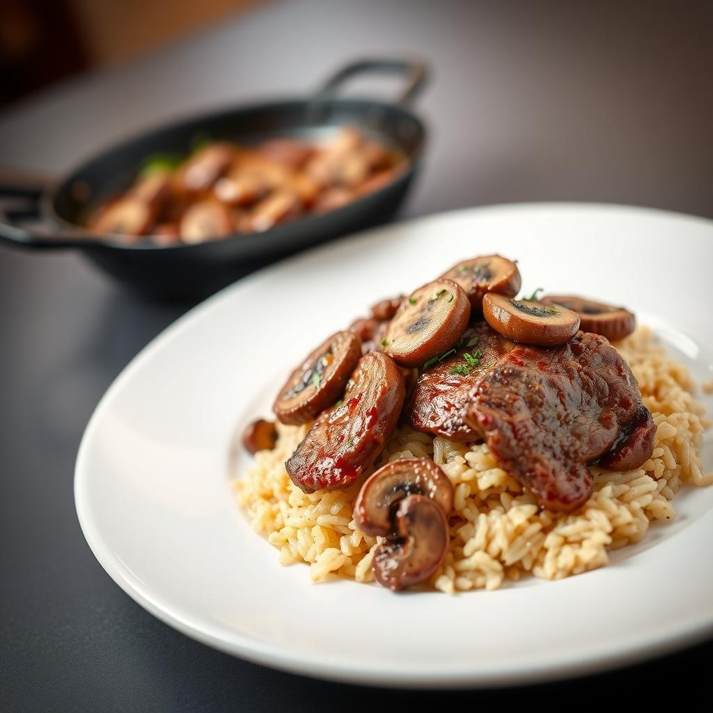 Savory Flank Steak and Mushroom Rice Skillet Savory Flank Steak and Mushroom Rice Skillet