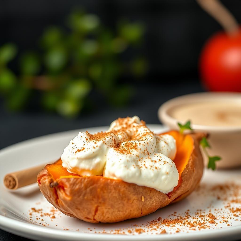 Baked Sweet Potato with Cottage Cheese and Cinnamon