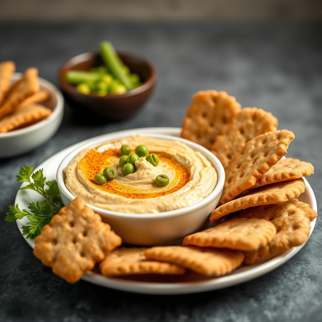 Edamame Hummus with Whole Grain Crackers Edamame Hummus with Whole Grain Crackers