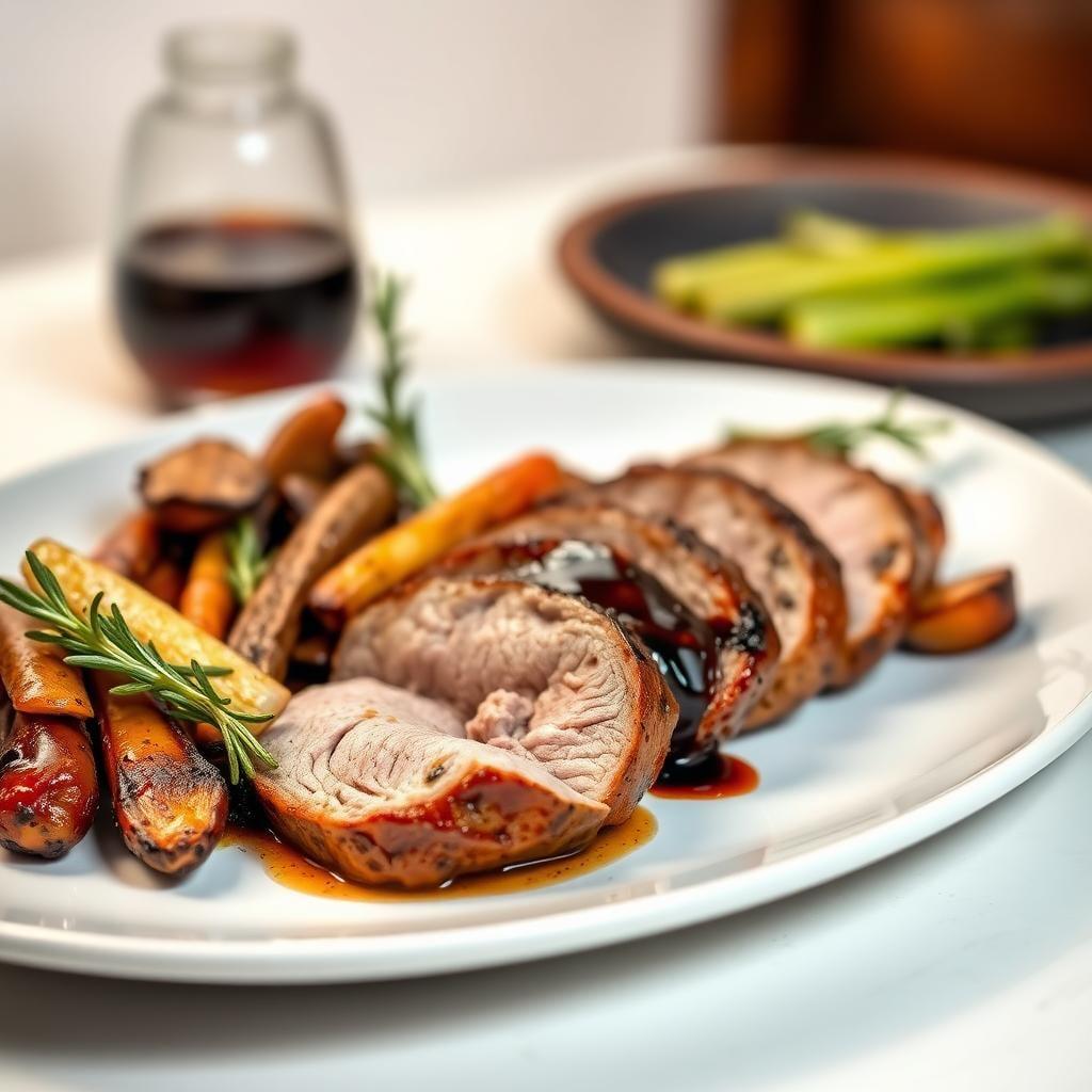 Balsamic Glazed Pork Tenderloin with Rosemary Roasted Vegetables