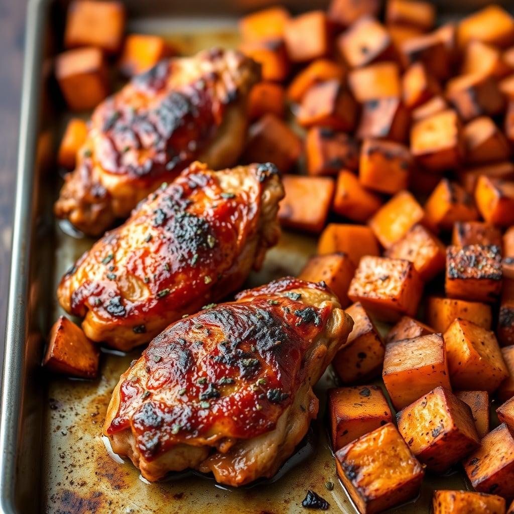 Peruvian-Spiced Roasted Chicken Thighs with Sweet Potatoes Peruvian-Spiced Roasted Chicken Thighs with Sweet Potatoes