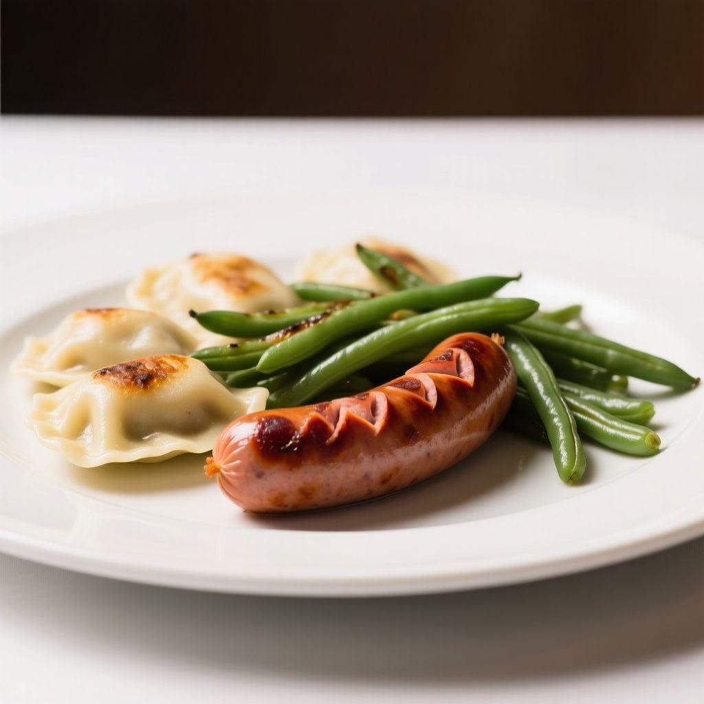 Oven-Baked Polish Kielbasa with Pierogi and Green Beans Oven-Baked Polish Kielbasa with Pierogi and Green Beans