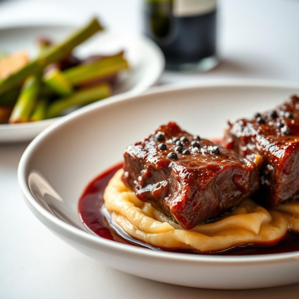 Braised Short Ribs with Red Wine Demi-Glace and Parsnip-Celery Root Purée