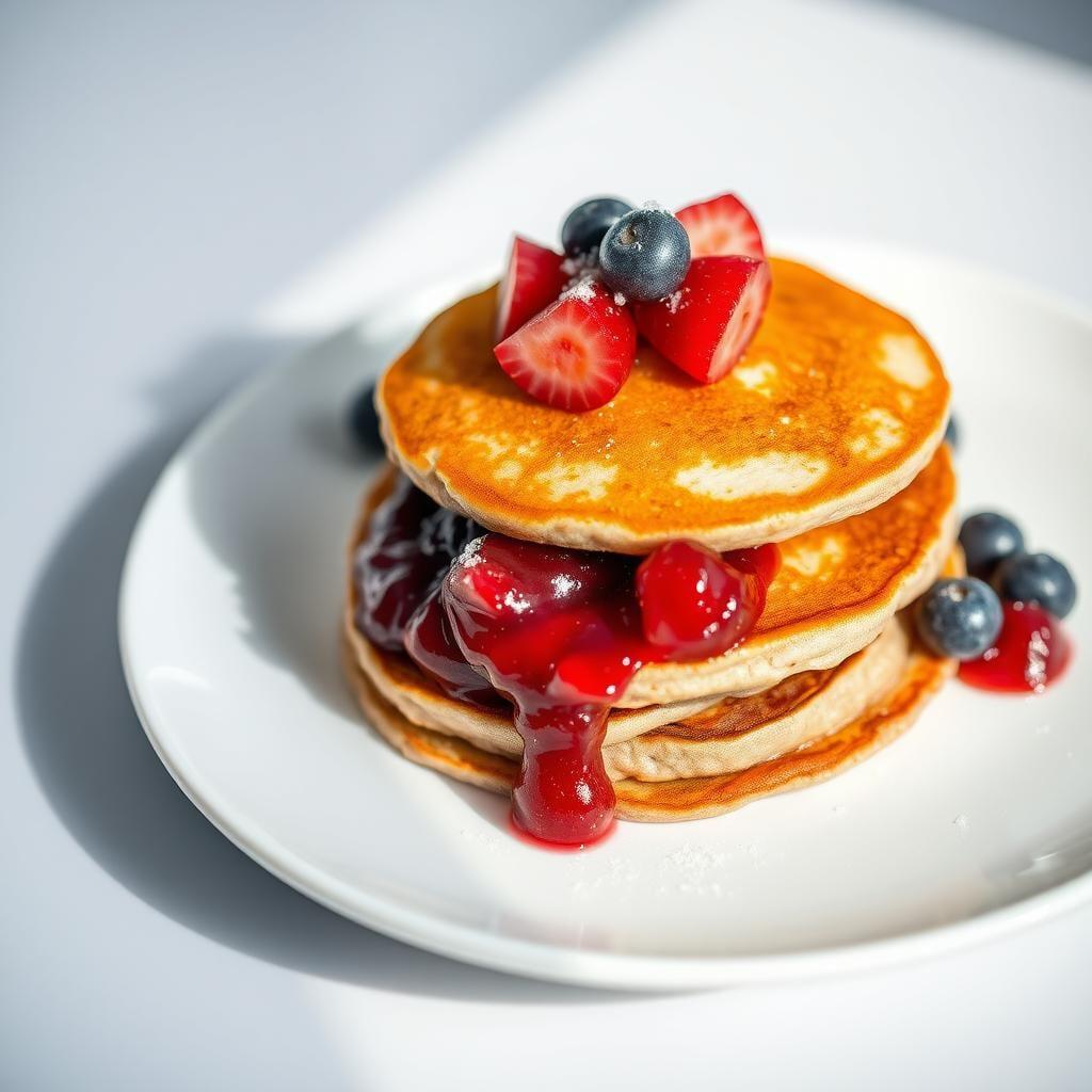 Multigrain Breakfast Pancakes with Berry Compote Multigrain Breakfast Pancakes with Berry Compote